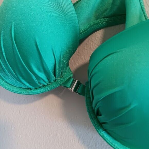 Aerie Brooke Bikini Top Size 36 C Green Underwire Push Up Ruffle Swim - Picture 2 of 4